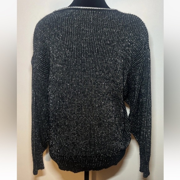 Vintage Andene Knit Sweater Large Metallic embroidered Sequin Rhinestone Black - Picture 4 of 5